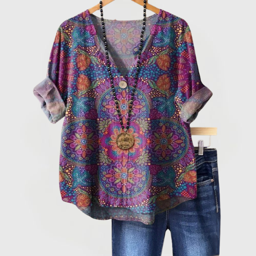 Bianca | Boho Printed Blouse + (Free Necklace)
